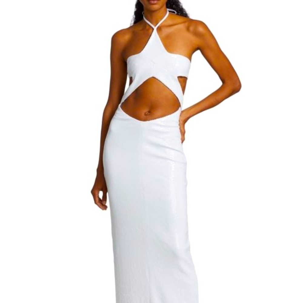 NEW•CHRISTIAN COWAN Metallic Halter Gown Perfect for BRIDE BACHELORETTE white